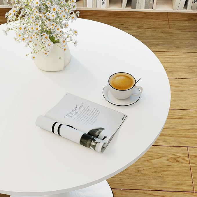 27.5 inch Small Dining Table for 2-4 People, Round Kitchen Table with Tulip Design, White Modern Table for Dining Room and Living Room, Quick and Easy Assembly (White)