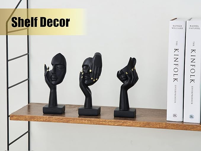 Black Thinker Statues Sculptures for Home Decor, Modern Shelf Decor Accents Bookshelf Decorative Objects, Table Decorations for Living Room Bedroom Office