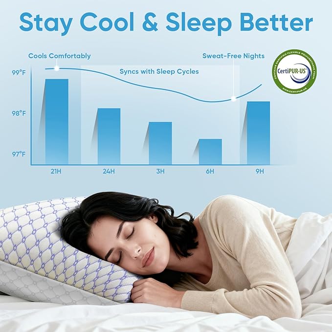 OAISZ Cooling Pillow Queen Size, Shredded Memory Foam Bed Pillows for Sleeping, Adjustable Pillows with Cooling Cover, Soft Yet Supportive Memory Foam Pillows for Side Back Stomach Sleepers