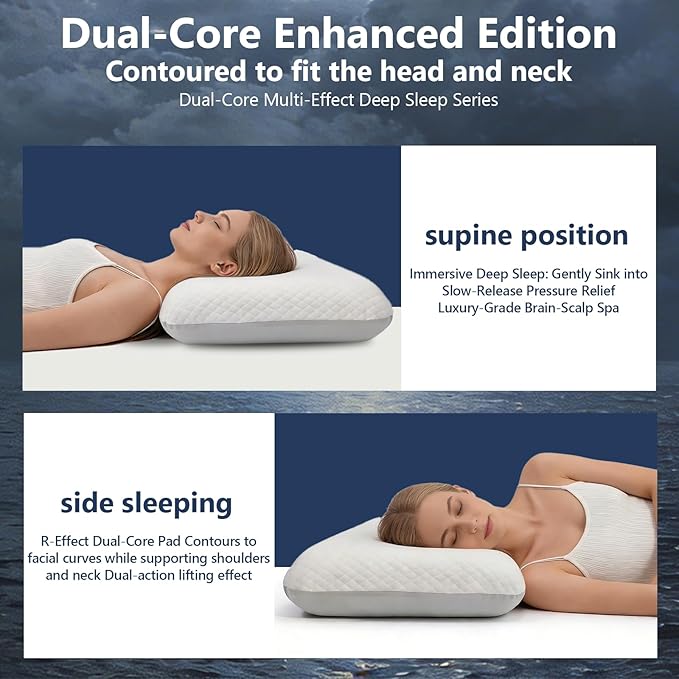 Memory Foam Pillow, Cooling Contour Bed Pillow for Sleeping, Medium Firm Neck & Shoulder Support, Double-Sided Design for All Seasons, Washable Cover (White Upgrade, 16 × 28 × 4 in)