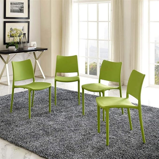 Modway Hipster Contemporary Modern Molded Plastic Stacking Four Dining Chairs in Green