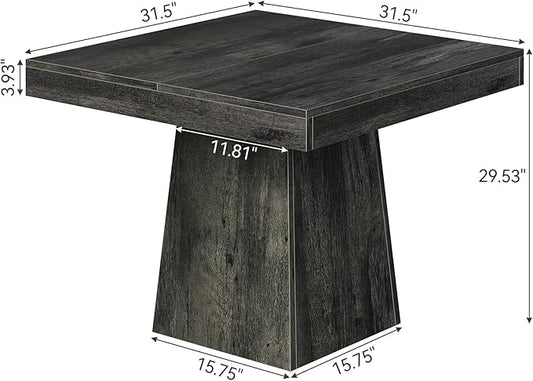 LITTLE TREE Dining Table for 4 People, 31.5-Inch Square Small Kitchen Table, Farmhouse Dinner Table with Sturdy Pedestal Base for Restaurant, Dining Room, Living Room, Grey