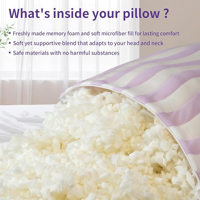 Pillows Standard Size Set of 2 - Cooling Shredded Memory Foam Bed Pillows for Sleeping, Adjustable Loft for Side, Back, and Stomach Sleepers, Medium Firm Support with Washable Cover, Mauve