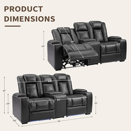 ANJ Power Recliner Sofa Set, Faux Leather Reclining Living Room Furniture Set, Included 2PCS Recliner Chair and Reclining Loveseat