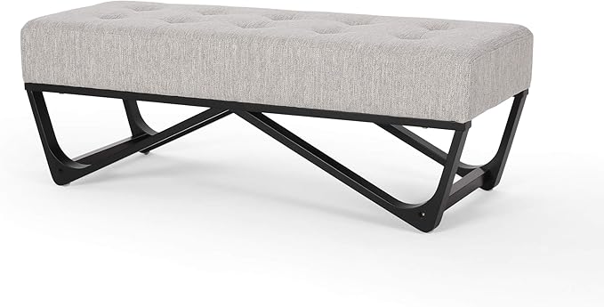 Ball & Cast Modern Tufted Upholstered Entryway Bench Ottoman, 47.5" Padded Bed of End Stool Seating with Faux Wooden Frame, for Living Room Bedroom Kitchen, Grey