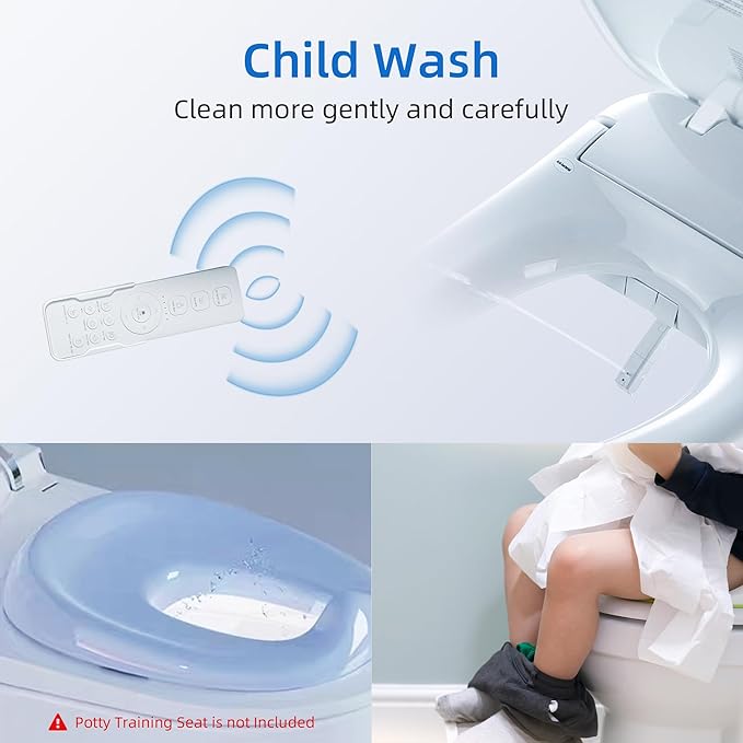 WOODBRIDGE Electronic Bidet Seat with Automatic open and close lid, Child Wash, Elongated Soft Close, White BID03