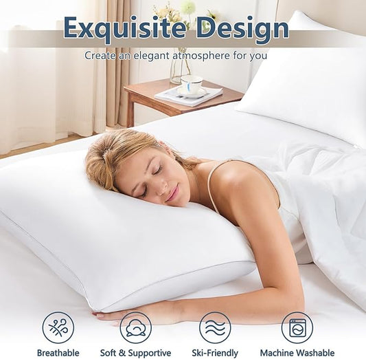CozyLux Soft Supportive Bed Pillows for Side and Back Sleepers, Oeko-Tex Certified Down Alternative Filling, Hotel Quality Fluffy Sleeping Pillow, Queen Size Set of 1, White, 18" x 28"
