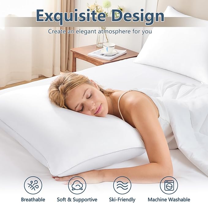 CozyLux Soft Supportive Bed Pillows for Side and Back Sleepers, Oeko-Tex Certified Down Alternative Filling, Hotel Quality Fluffy Sleeping Pillow, White, Queen - 18" x 28", 4 Pack