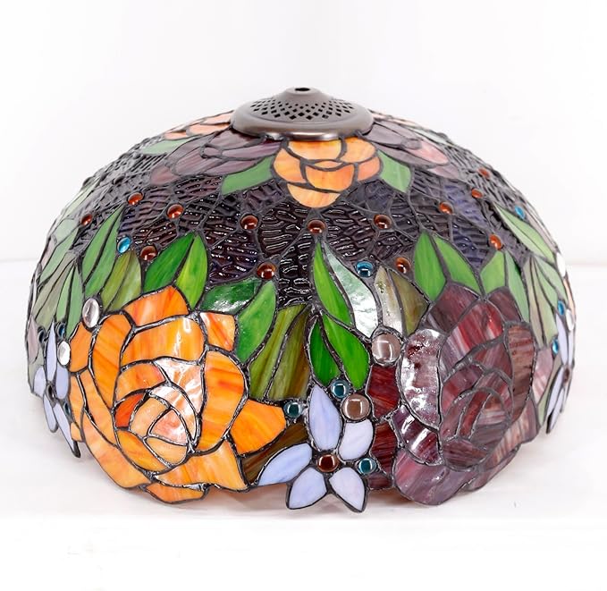 WERFACTORY Tiffany Table Lamp Stained Glass Bedside Lamp Red Rose 16X16X24 Inches Desk Reading Light Resin Base Decor Bedroom Living Room Home Office S001 Series