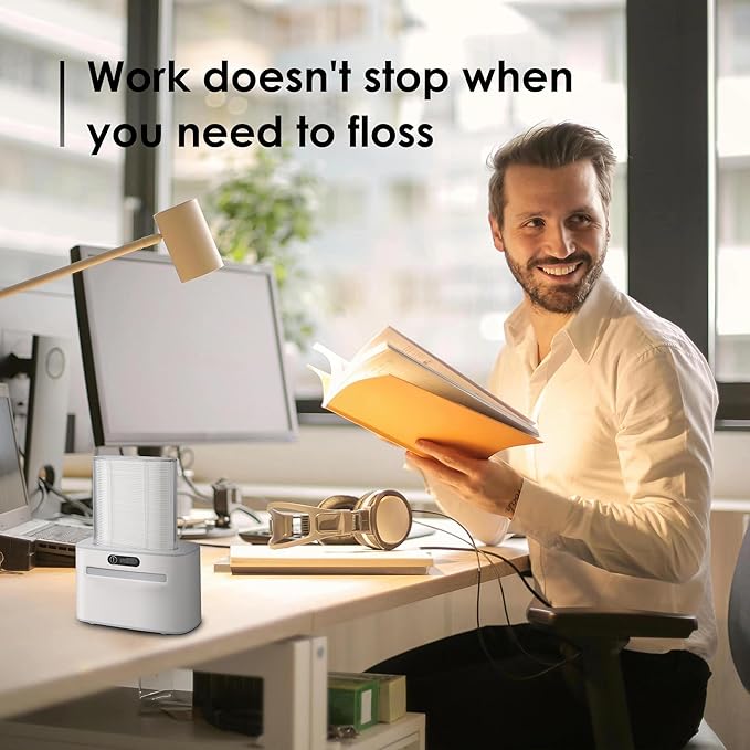 Smart Touchless Floss Pick Dispenser with Sensor - Refillable and Rechargable with 2 Cartridges (100 Picks) - Innovative and Hygienic Floss Pick Holder (Light Gray)