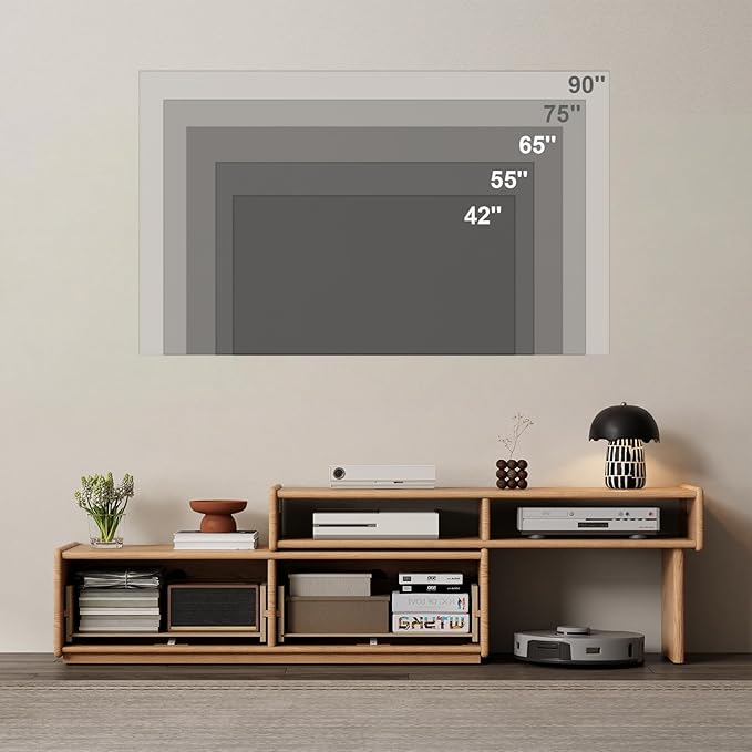 Solid Wood TV Stand for TVs up to 65 Inch，extendable tv Stand with Storage and Shelf for Living Room, Bedroom, Offic，Entertainment Center