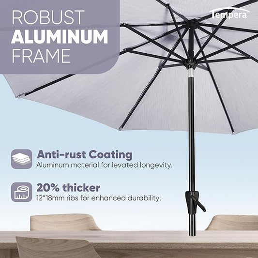 Tempera Patio Market Outdoor Table Umbrella with Auto Tilt and Crank, Large Sun Umbrella with Sturdy Pole & Fade Resistant Canopy, Easy to Set