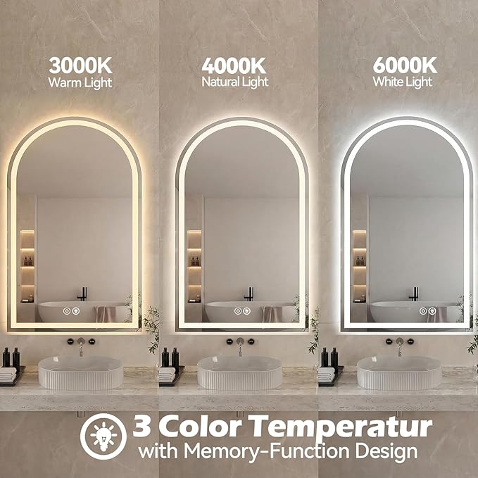 Simple Deluxe 24x36 inch Arched Mirror for Bathroom Vanity Mirror or Wall Decor, Arch Mirror Brushed Metal Frame, Wall Mounted Mirror for Bathroom LivingRoom Bedroom Entryway(24''×36'')