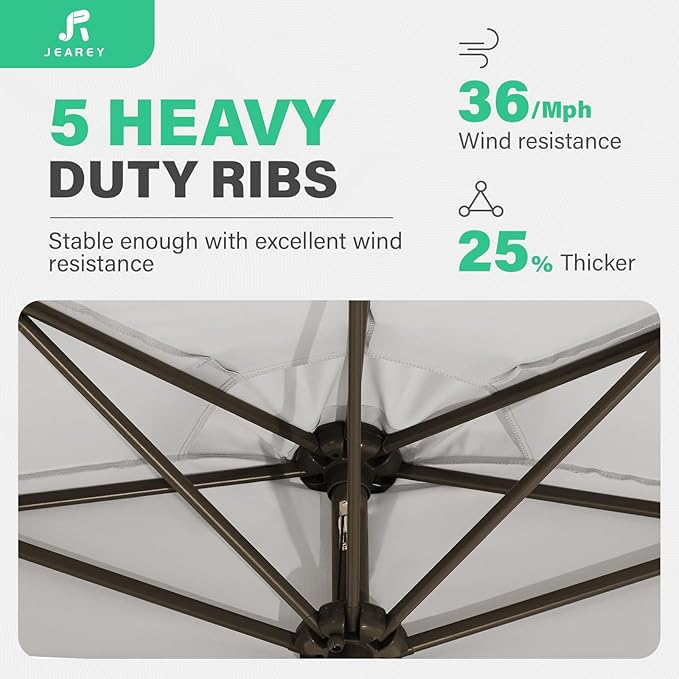 JEAREY 9ft Half Umbrella Outdoor Patio Umbrella Market Umbrellas with Crank, 1/2 Round Wall Umbrella 5 Sturdy Ribs UV Protection for Pool Garden Balcony Deck, Foggy Gray