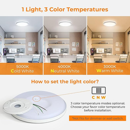 BLNAN LED Flush Mount Ceiling Light, 9 Inch 18W 3000K/4000K/5000K Hardwire Light Fixture, Ultra Thin Round White Lamp for Kitchen Porch Bedroom Hallway Stairwell Basement, Non-dimmable 1 Pack