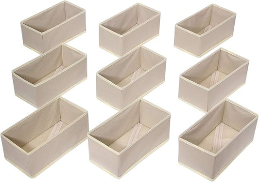 DIOMMELL 9 Pack Foldable Cloth Storage Box Closet Dresser Drawer Organizer Fabric Baskets Bins Containers Divider for Clothes Underwear Bras Socks Lingerie Clothing,Beige 090