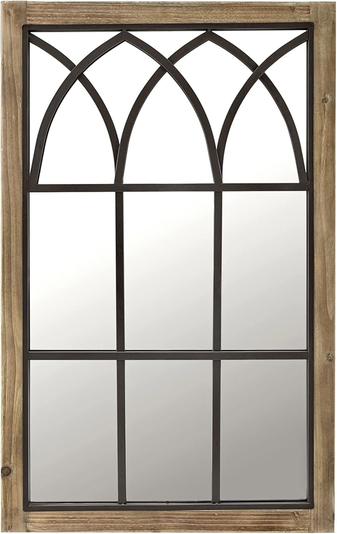 FirsTime & Co. Grandview Arched Window Wall Mount Mirror, 37.5"H x 24"W, Weathered Brown