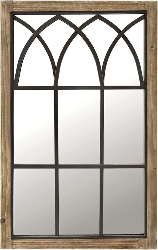 FirsTime & Co. Grandview Arched Window Wall Mount Mirror, 37.5"H x 24"W, Weathered Brown