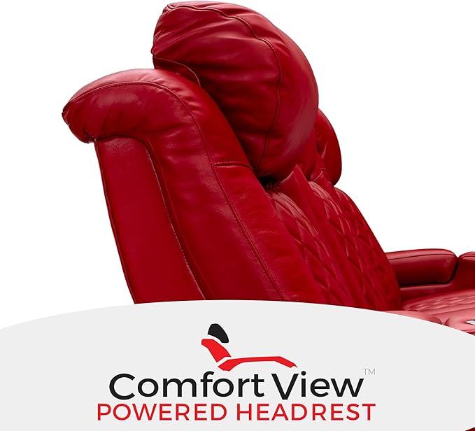 Seatcraft Anthem Italian Leather Sofa w/Fold-Down Table & Loveseat w/Storage Console, Living Room, Power Headrest, Power Recline, Red