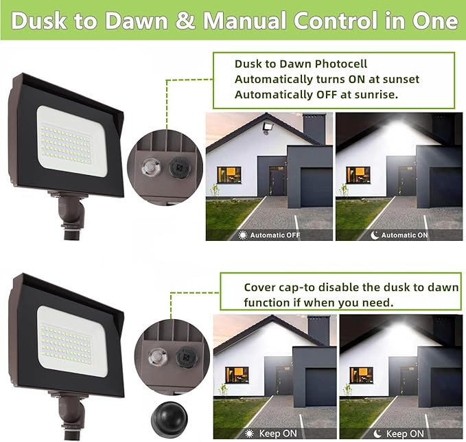 2PACK Dusk to Dawn 40W Outdoor LED Flood Light with 1/2" Knuckle Mount (Plate Included), 5000K 5200LM 120V, ETL Waterproof LED Security Flood Lighting for Sign/Flagpole/Tree/Yards/Advertising Boards