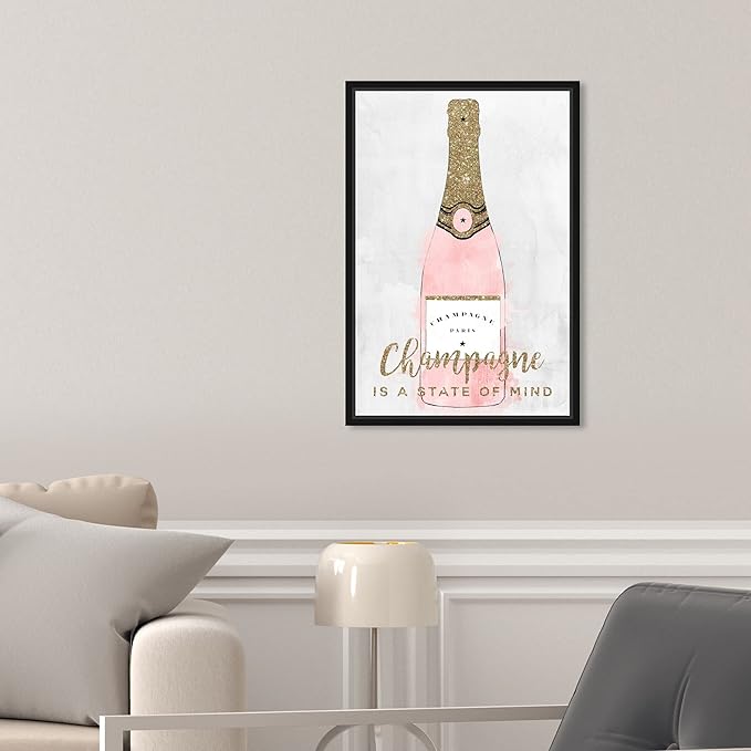The Oliver Gal Artist Co. Drinks and Spirits Wall Art Framed Canvas Prints 'Champagne Mind Glitter' Champagne