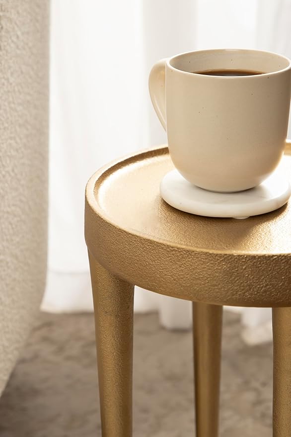 Kate and Laurel Rava Modern Metal Round Drink Table, 10 x 10 x 21, Gold, Cast Aluminum Accent Table for Use as Indoor Plant Stand or Living Room Decor Piece