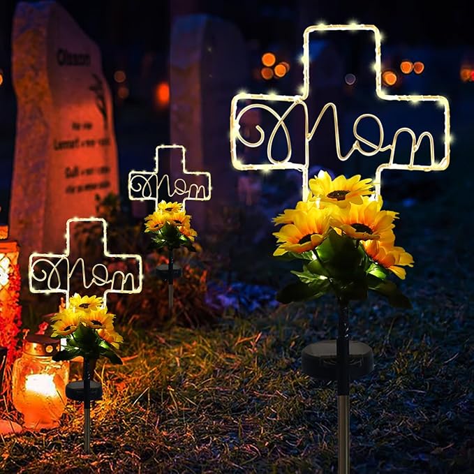 Lmtocs Solar Cross Lights for Grave Decorations, Memorial Sympathy Gifts for Loss of Mom, Waterproof Mom Cemetery Decorations for Grave for Mother Day,Birthday in Heaven,Christmas,Memorial Day