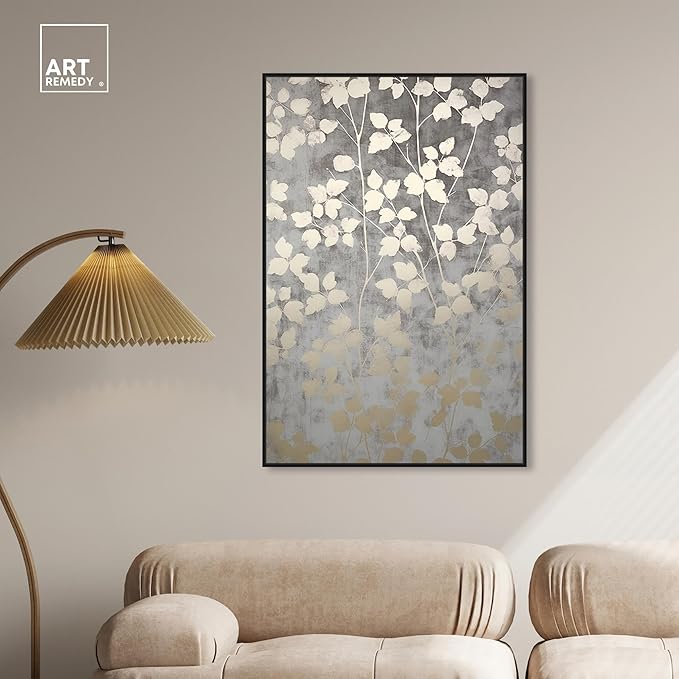 Art Remedy Silvery Gray Garden Canvas Elegant Floral Wall Art, Black Frame, 30" x 45"