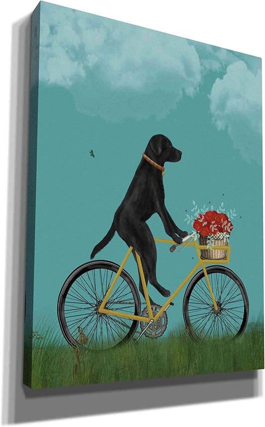 Epic Graffiti 'Black Labrador on Bicycle - Sky' by Fab Funky Canvas Wall Art, 40"x54"