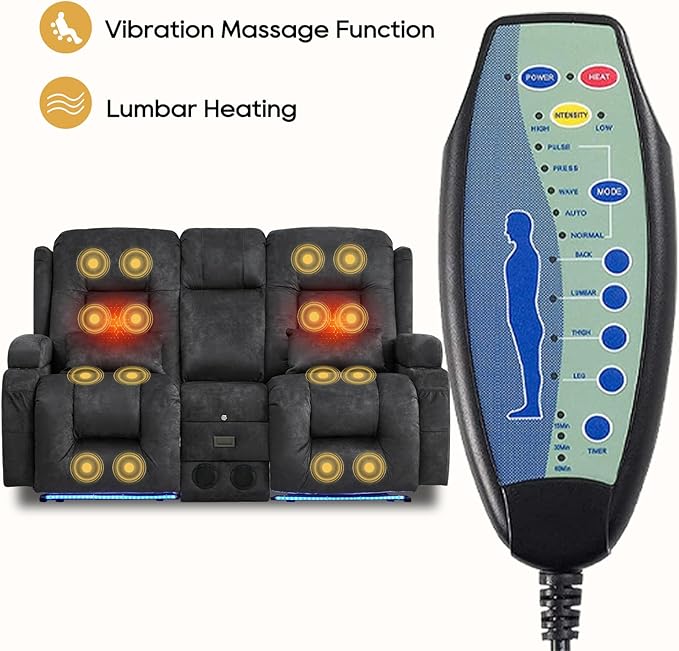 IPKIG Power Recliner Sofa with Flip-Up Backrest Console, USB & USB-C Ports, AC Outlet, LED Lights, Wall Hugger Recliners for Living Room, RV (Drak Grey, 67" - 3 Seat) | Velvet Fabric, Zero Gravity, Dual Reclining, 2 Lumabr Pillow, Bluetooth Speakers