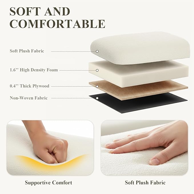 Ottoman with Storage, Storage Ottoman Bench, Entryway Bench with Wood Legs for Living Room, Sitting Area, 2PCS, Cream
