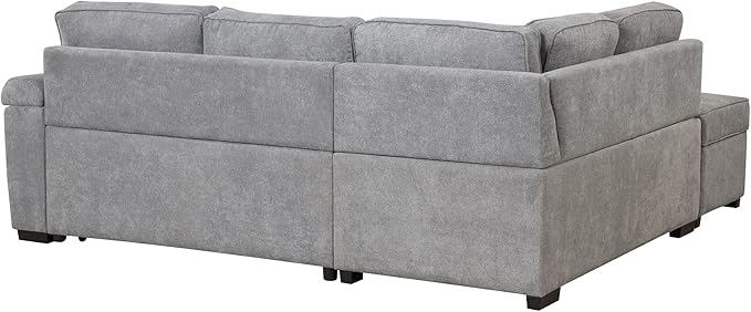 Merax Sofa Bed Sleeper Couch L Shaped Sofa with Storage Ottoman and Cup Holder, L-Shape Sectional Couch with Comfortable backrest and Charging Function for Living Room and Small Apartment (Gray)