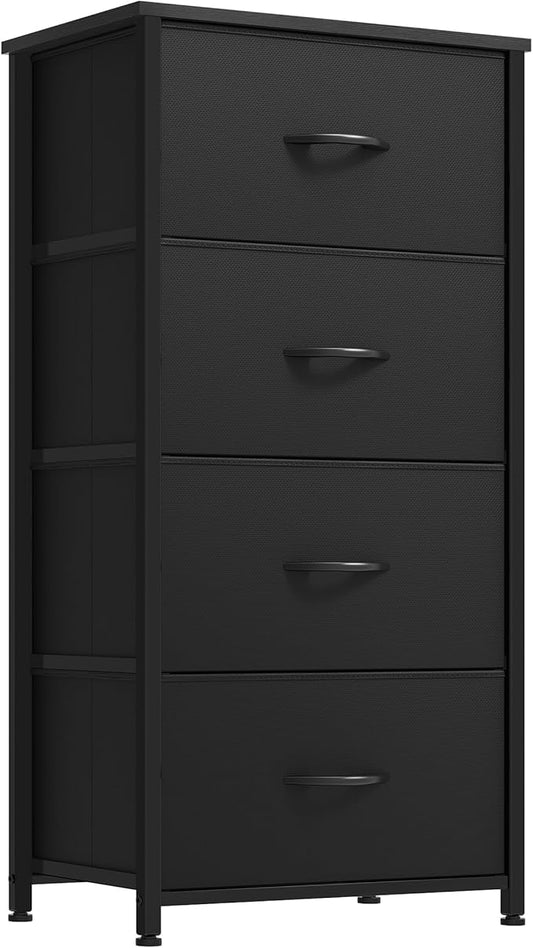 YITAHOME Storage Tower with 4 Drawers - Black Fabric Dresser, Organizer Unit for Living Room, Closets - Sturdy Steel Frame, Easy Pull Fabric Bins & Wooden Top