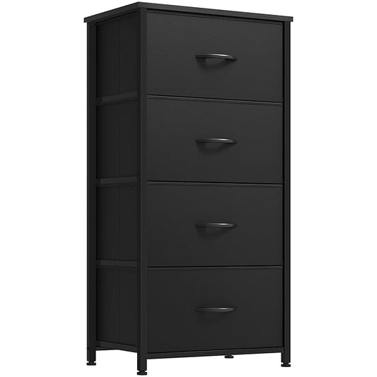 DWVO Storage Tower with 4 Drawers - Fabric Dresser, Organizer Unit, Living Room, Closets - Sturdy Steel Frame, Easy Pull Fabric Bins & Wooden Top