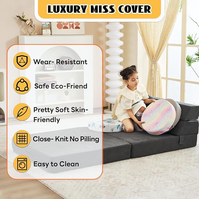jela Foldable Sofa Bed Large Soft Foam Convertible Sleeper Chair Luxury Miss Fabric Fold Out Chair Bed Floor Couch with Back Support Floor Sofa for Living Room Bedroom (83"x33",Dark Gray) | breathable material