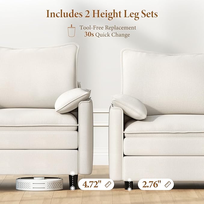 Vesgantti 108" U Shaped Sectional Couch, Comfy Cloud Modular Sectional Sofa with 2 Ottoman Deep Seat Chenille Modern Cloud Sofa, Modular Sofas for Living Room, Bedroom and Apartment, Snow White | Sink-in Comfort, Height Adjustable, Easy Rearrangement, ...