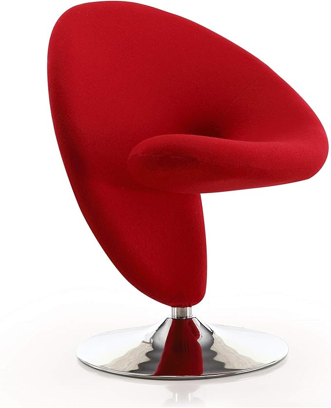 Manhattan Comfort Curl Mid Century Modern Wool Blend Upholstered Living Room Swivel Accent Chair with Chrome Metal Base, Set of 2, Red