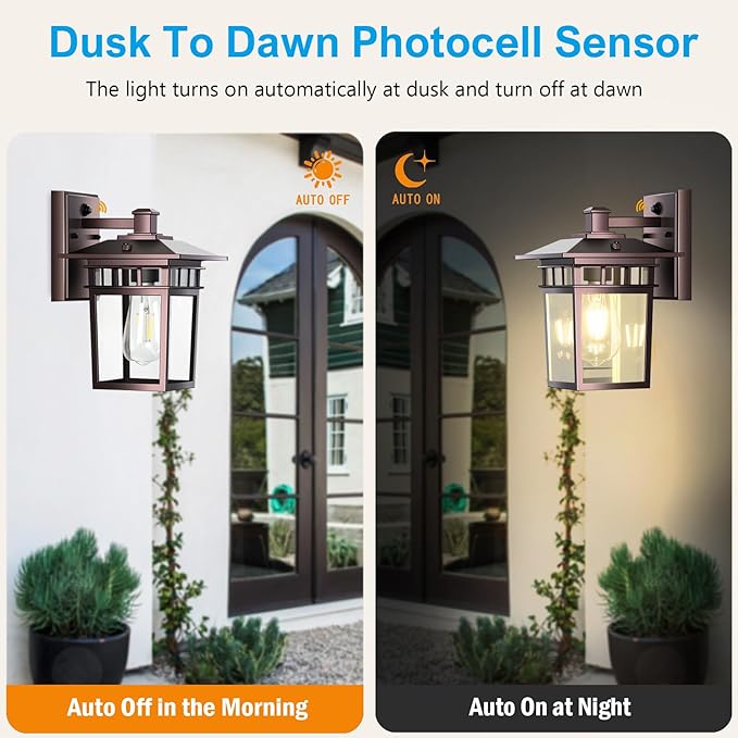 Compact Bronze Outdoor Lights for House, Dusk to Dawn Exterior Lighting Fixtures, Outdoor Wall Lights for House, Garden, Entryway, Doorway, Anti-Rust, Waterproof, E26 Socket 2-Pack