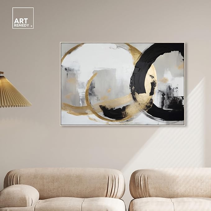 Art Remedy Another Dimension Canvas Modern Black White Abstract Wall Art, Silver Frame, 45" x 30"