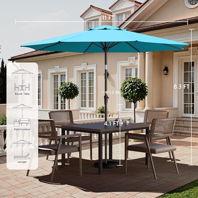 Outdoor Patio Umbrella with One Push Button Tilt and Crank, 8 Sturdy Ribs Market Table Umbrella