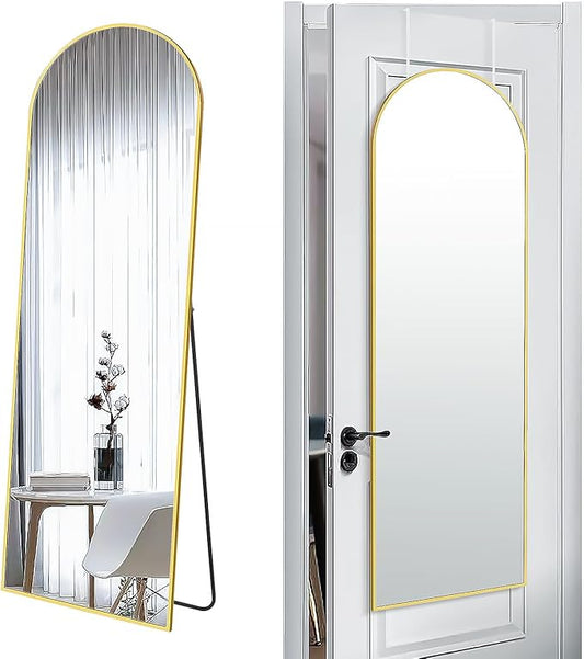 57x20 Door Hanging Full Length Mirror, Floor (Height 5.7ft just Body in1.3ft) or Wall Mounted Metal Frame Arch Dressing Mirrors for Bedroom Bathroom Living Room 57 20 inch Gold
