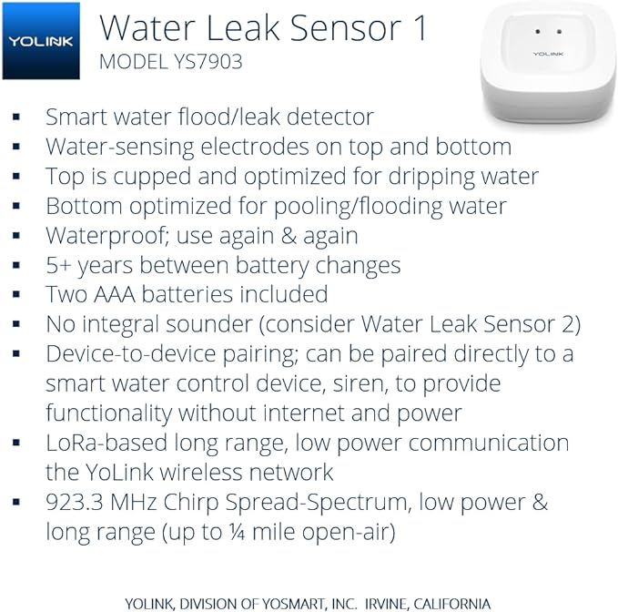 YoLink SpeakerHub & Three Water Leak Sensors Starter Kit – Plays Tones/Sounds, Spoken Messages, LoRa-Powered ¼ Mile Range, App Alert, Emails, SMS/Text, IFTTT