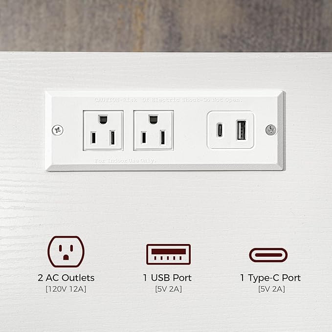 Farmhouse Nightstand with Charging Station, White Bedside Table with USB&Type-C Ports and Outlets, End Table with Storage, Night Stand for Bedroom, White and Rustic Brown ETRW96E01