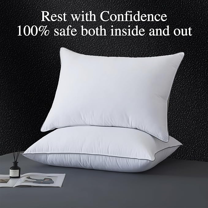 WhatsBedding Goose Down Pillows Standard Size Set of 2, Luxury Hotel Bed Pillows for Deep Sleep, Fluffy Soft Feather Down Pillow for Back, Stomach or Side Sleepers, 20" x 26"
