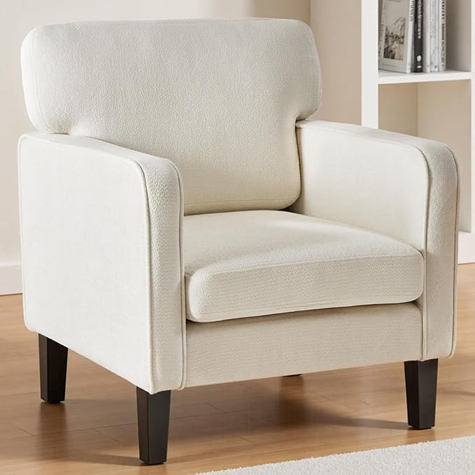 DUMOS Modern Accent Chairs for Living Room, Reading Chair with Armrest and Backrest, Comfy Chairs for Bedroom, Waiting Room and Reception Room, Cream