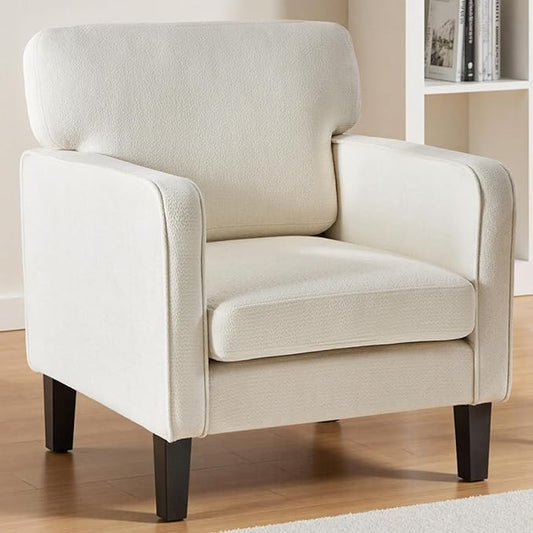 DUMOS Modern Accent Chairs for Living Room, Reading Chair with Armrest and Backrest, Comfy Chairs for Bedroom, Waiting Room and Reception Room, Cream