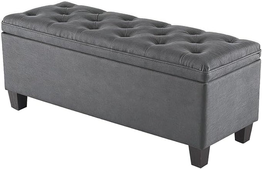 DUMOS Storage Ottoman Bench, Foot Rest with Legs, 16.1 x 40 x 18 Inches, End of Bed Bench, Storage Chest for Living Room,Bedroom, Entryway, Dark Gray