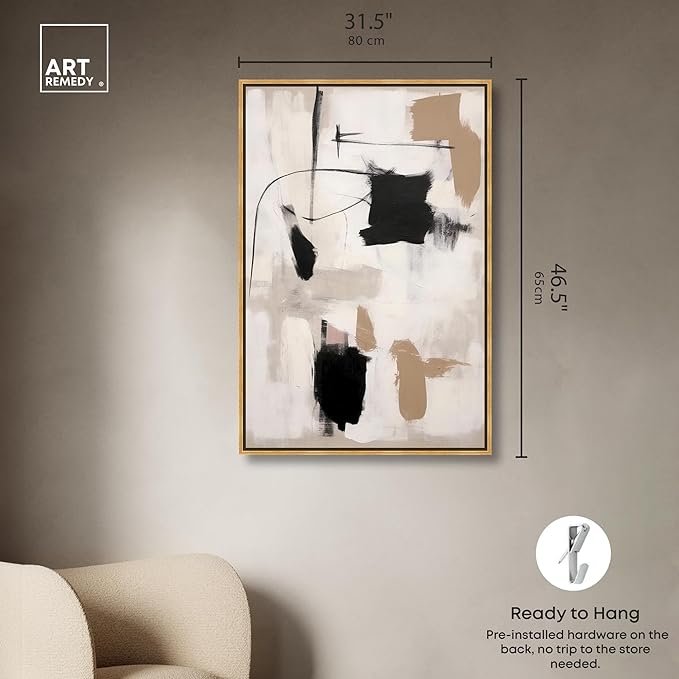 Art Remedy Strings in Abstraction Canvas Muted Abstract Wall Art, Gold Frame, 30" x 45"