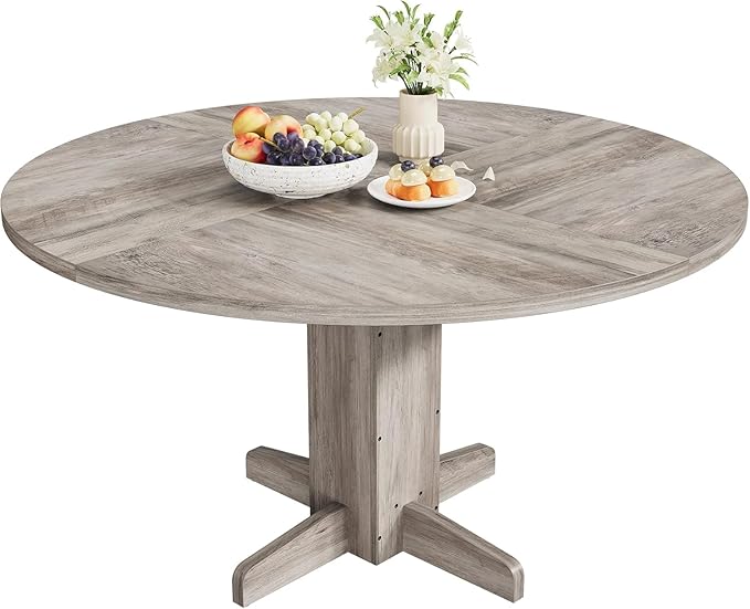GAOMON Round Dining Table for 4-6 People,Circle Dining Table, 47 Inch Farmhouse Kitchen Table with Sturdy Pedestal Base,Finish Circle Table for Dining Room, Living Room, Apartment