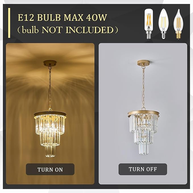 3 Pack Crystal Pendant Light for Kitchen Island, Mini Gold Modern Crystal Light Fixture Luxury for Dining Room, K9 Ceiling Pendant Light 3 Tiers for Hallway Bedroom Closet